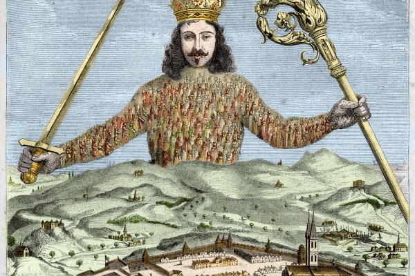 Frontispiece of Leviathan, The Matter, Forme and Power of a Common Wealth Ecclesiasticall and Civil by Thomas Hobbes, 1651; engraving by Abraham Bosse. (Photo by Stefano Bianchetti/Corbis via Getty Images)