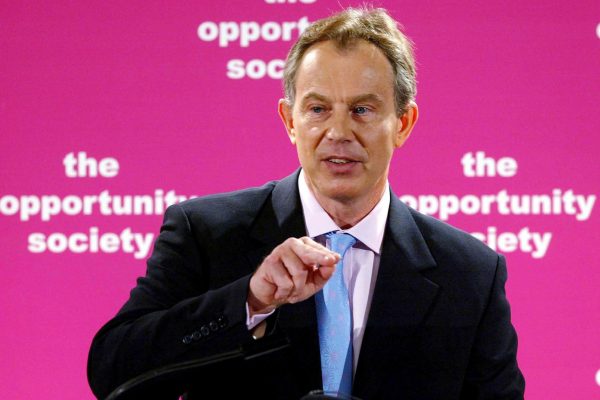 Britain's Prime Minister Tony Blair addresses the Institute of Public Policy Research  in London, Monday  Oct. 11, 2004. Blair said that reforms are needed to create an "opportunity society" where the traditional Welfare State gives way to a system where everyone gets high quality services and the chance to succeed. (AP Photo/Stephen Hird, Pool)