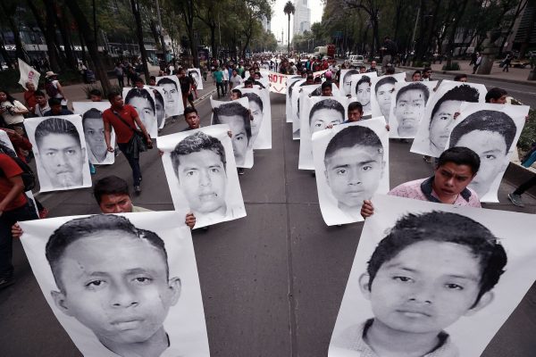 People mark the 43rd month since 43 students went missing in Ayotzinapa, Ciudad De Mexico - 26 Apr 2018